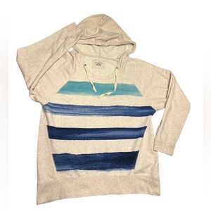 DKNY Light Beige Hooded Pullover with Blue Ombre Stripes